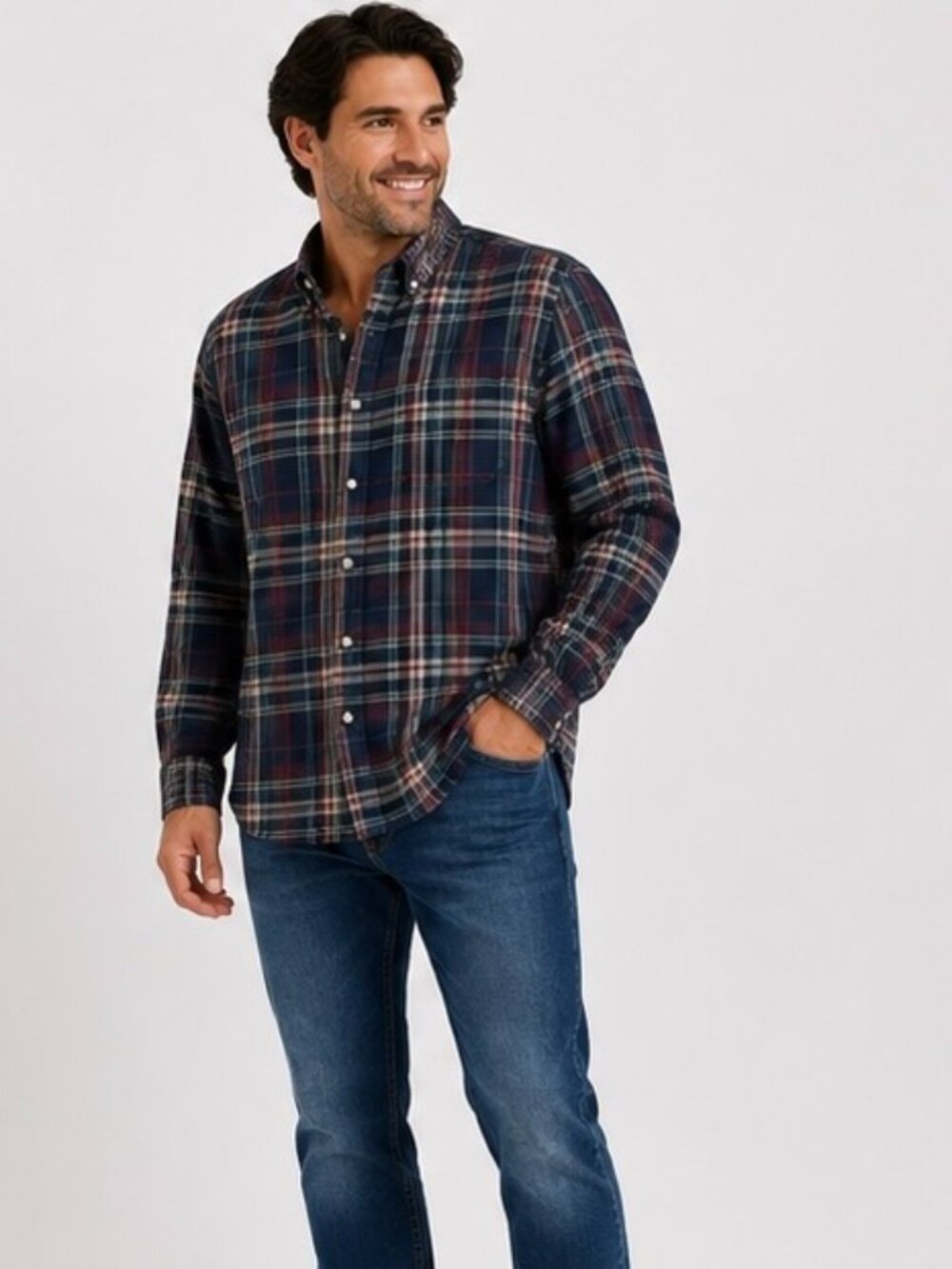 Weatherproof Vintage Men’s Flannel Shirt Large Plaid Long Sleeve Button Front